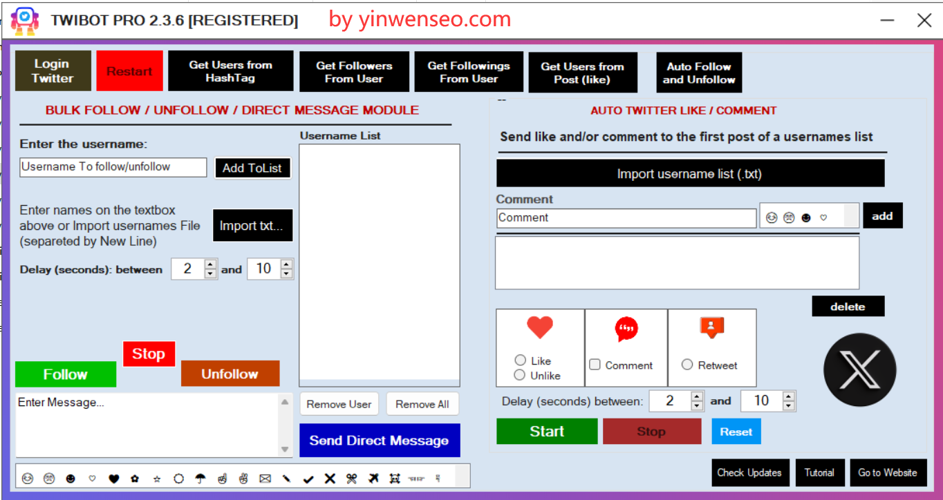 TwitBot PRO 国外简易的推特社交营销工具 支持twitter加粉点赞私信搜刮用户-图片1